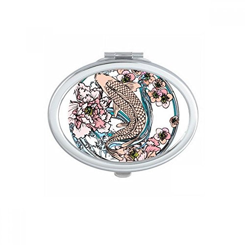 DIYthinker Patrón de la Carpa Pink Lotus geometría Oval Maquillaje Compacto Espejo de Bolsillo portátil pequeño Linda Mano Espejos Regalo