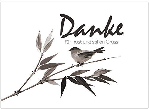 Einladungskarten Manufaktur Hamburg Trauer Danksagungskarten mit Umschlag | Motiv: Vogel schwarz weiß, 10 Stück | Dankeskarten DIN A6 Set | Trauerkarten Danksagung Danke sagen