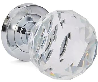 Hiatt Hardware - Glass Round Door Knob - Polished Chrome - 1 Pair - Fixings Included - 60mm Diameter - Interior Use
