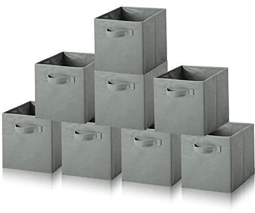 Amazing Tour 8 PCS Cube Storage Boxes 27x27x27 Foldable Fabric with Handles Collapsible for Home Office Nursery Organiser - Clothes Basket Containers, Gray