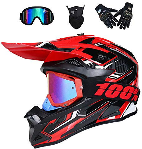 VOMI® Casco da Motocross con Occhiali Guanti Mascherina, Scooter off Road Motocicletta Caschi Integrale Downhill MTB Enduro Adulti Unisex Cross Motociclista,S