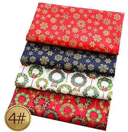 MoonyLI - 4 piezas de tela de algodón con temática navideña, paquetes de tela de patchwork precortada