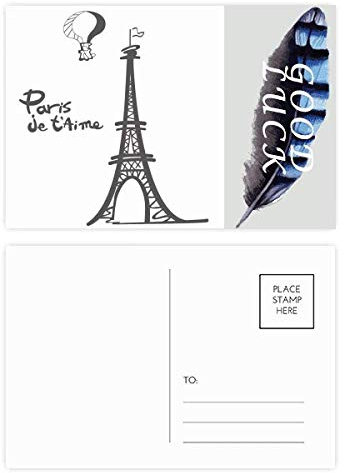 Postkarten-Set mit Strichzeichnung, Motiv Eiffelturm, Paris, Glücksfeder, 20 Stück