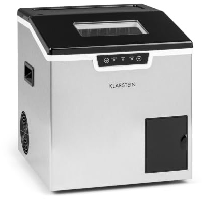 KLARSTEIN Icefestival - Macchina del Ghiaccio, 400W, 12-20 kg/24h, Capacità Vano: 1,9 kg, Bullet Ice, Shaved Ice, Touch, Afflusso Idrico con Tubo, Acciaio Inox, Stile: Bullet, Serbatoio: 3 L