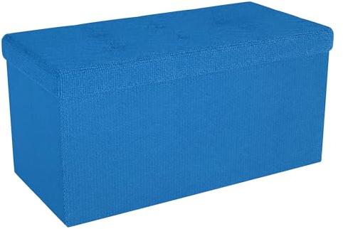 INTIRILIFE Faltbare Sitzbank 76x38x38 cm in Ozean BLAU - Sitzwürfel mit Deckel und Stauraum aus Stoff mit Mulden - Sitzcube Fußablage klappbare Aufbewahrungsbox Truhe Sitzhocker