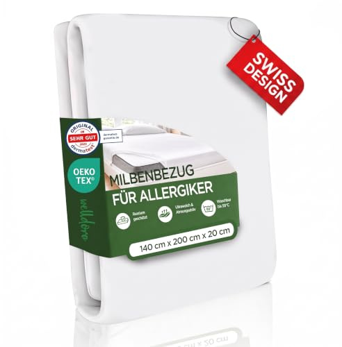 Welldora Milbenbezug Matratze 140x200x20, Premium Encasing, Allergiker | Fachärztlich getesteter Allergiker-Schutz gegen Milben | Mit Reissverschluss | Oeko-Tex | Waschbar bis 95°C | Schweizer Marke