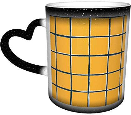 Keramiktasse Senfgelb Plaid Pool Fliesen Muster Kaffeetasse Lustige Farbwechsel Reisebecher Keramik Wärmeempfindliche Tasse 330ml