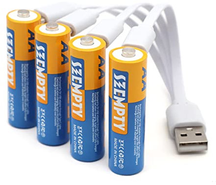 SZEMPTY - Batterie ricaricabili al litio AA, 1,5 V, ricarica tramite USB, ricaricabili, 2600 mWh con cavo di ricarica di tipo C 4 in 1, ricarica rapida in 4 ore
