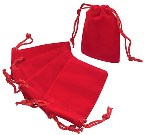 AERZETIX - C53807 - Juego de 5 bolsitas para joyas/bolsas de regalo/joyería/cosméticos 50x70 mm - en terciopelo - cierre con cordón - color rojo