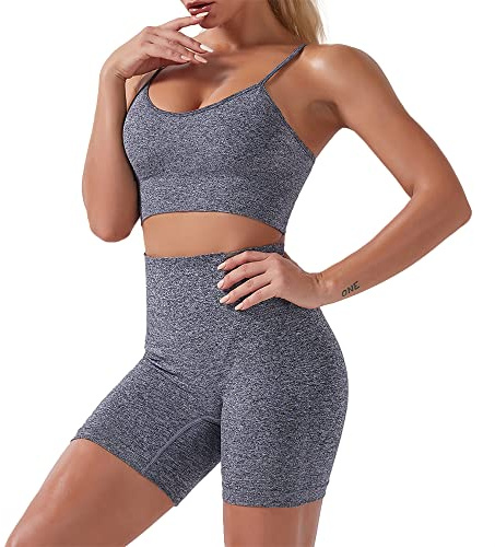 HANERDUN 2 PCS Set da Abbigliamento Sportivo da Palestra Senza Cuciture, Yoga Gym Leggings da Yoga a Vita alta e Reggiseno Sportivo e Top Sportivo
