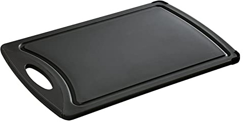 Zassenhaus Schneidbrett EASY CUT, schwarz, 38×25cm, beidseitig, rutschfest | Küchenbrett aus Kunststoff, lebensmittelecht, geruchsneutral, hygienisch, mit Saftrille, spülmaschinenfest
