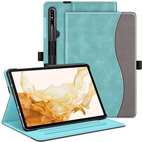 FINTIE Hülle für Samsung Galaxy Tab S9 Plus 2023/S8 Plus 2022/S7 FE 2021/S7 Plus 2020 12,4 Zoll, Multi-Winkel Viewing Schutzhülle mit Tasche, Auto Sleep/Wake, Denim Türkis