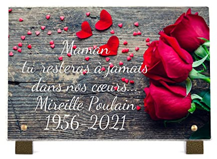 PHENIX | Plaque Funéraire Cœur, Plaque Funéraire Rose Personnalisable en Pierre (22,5x15 cm) - Plaque mortuaire personnalisée - Texte 100% Personnalisable - Résistante aux UV - Cœur de Roses