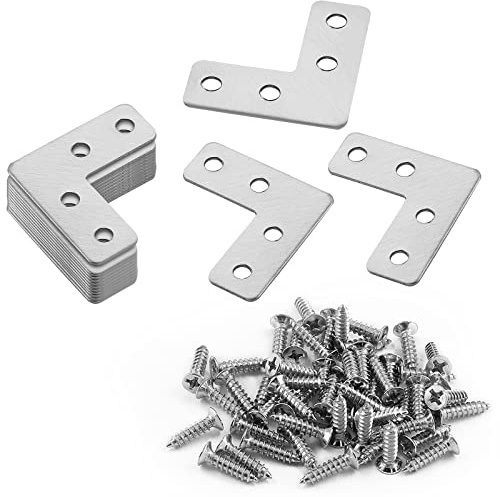Unlorspy 20 Pcs Flat Corner Brace ,1.57 x 1.57 inch/40 x 40 mm Heavy Duty L Right Angle Bracket Flat Straight Mending Plate,Flat L Bracket for Frame, Shelves, Fence , Furniture & Cabinet.