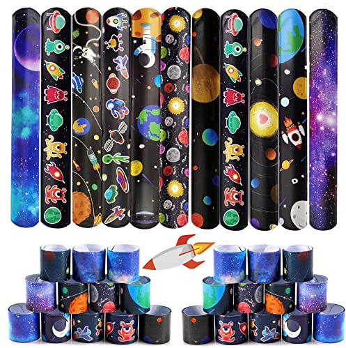 Acuiwer Pulseras de Juguete Slap 30 Piezas Slap Band Espacio Pulseras Bofetadas Fiesta Cumpleaños Rellenos de Bolsa para Niños Niñas