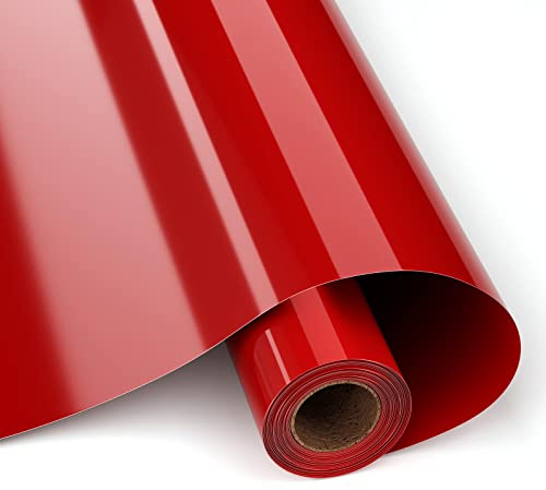 HKC HTV Flexfolie plotter textil, 12 x 8 foten, textilfolie för plotter och ogräs stryka på värmeöverföring vinyl, används i gör-det-själv-kläder och andra tyger (röd)