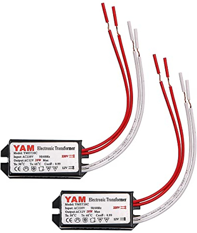 VOANZO 2 x Dimmable LED Driver LED Power Supply 12v 220v to 12v Transformer for Halogen Light Bulbs Quartz Lamp -20W