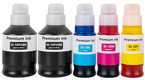 SHUOLEI GI-50 GI50 Tinte Kompatibel mit Canon Pixma Tintenpatrone GI 50 Multipack kompatibel für Pixma G1520 G1560 G2520 G2560 G3520 G3560 G1530 G2570 G5050 G6050 G7050(5 Pack 2BK/C/M/Y)