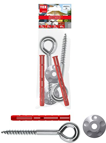 TOX Bizeps Sun Sonnensegelbefestigung, Spreizdübel für Lochstein (Poroton) und Porenbeton (Ytong), 12x90 mm, mit Ösenschraube + Flexi Cap, für extrem hohe Haltewerte, 009601151