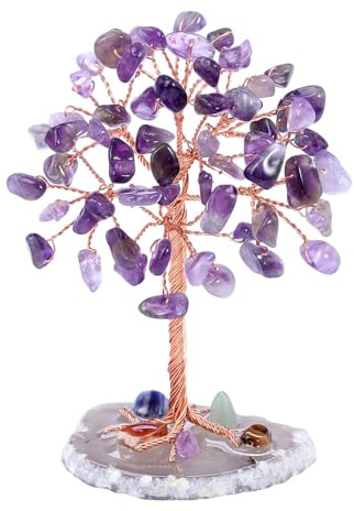 GEFIRE Arbre de Vie Pierre Naturelle 9-10 cm Arbre de Cristal D'ornement d'arbre de Cristal Arbre pour l'Énergie Guérissante Cristalline Spirituelle Décoration de Méditation Spirituelle (Améthyste)