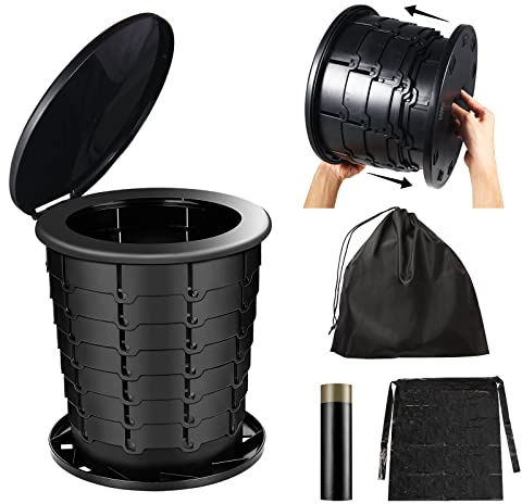 Moodooy Einziehbare tragbare Toilette, verstellbare Höhenfalt-WC mit Deckel, für Auto/Camping/Wandern/Angeln/lange Reisen/Strand, unverzichtbar für Outdoor-Reisen
