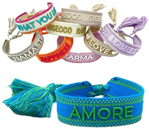 LS-LebenStil Exklusives Statement Armband - das Original 16-20cm Quasten besticktes Boho Canvas Webarmband Damen Freundschaftsarmband Geschenk gewebt textil Stoffarmband