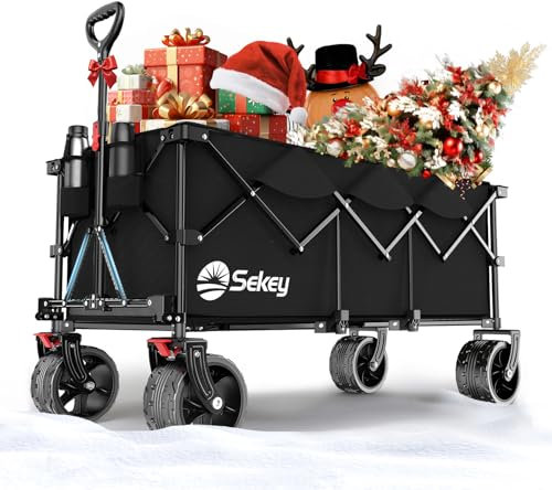 Sekey XXXL Bollerwagen Faltbar 300L 200KG Belastbar, Faltbarer Bollerwagen 17x10 cm Extra Breite Reifen Alle Gelände, Patentiert Klappbar aus Vier Richtungen, XXXL-Super 4013, Schwarz