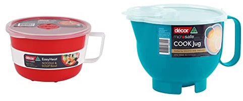 Décor Microsafe EasyHeat Bowl | Microwave-Safe Plastic Jug With Lid for Noodles, Soup & Porridge | Large Gravy Jug With Handle - Teal 2000ml