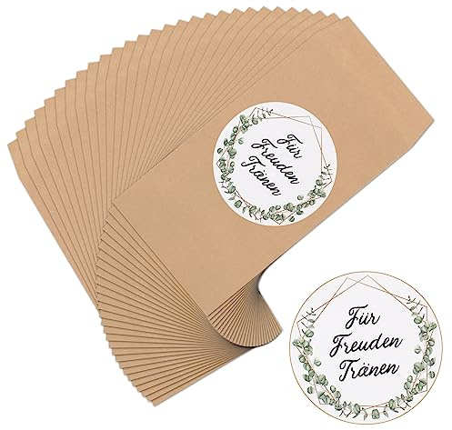 Huiguli Freudentränen Hochzeit Papiertüten, 60 Stück Taschentücher Hochzeit mit 60 Freudentränen Aufkleber, Vintage Hochzeit Deko, Elagante Verpackung für Hochzeit,Gastgeschenk,Taufel