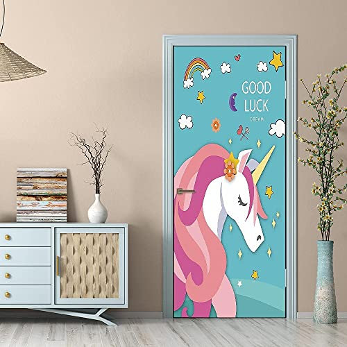 Türfolie Türtapete Türposter Selbstklebend 3D Fototapete Klebefolie Tür Mit Motiv Türaufkleber Kinderzimmer Tierisches Einhorn 77 X 200 Cm