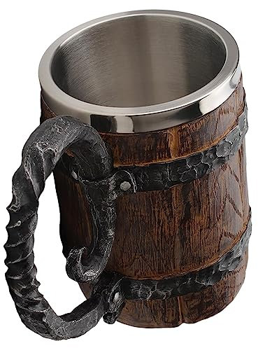 Fulenyi - Cerveza Barril (550 ml, Taza café, Estilo Antiguo, Estilo Vintage, Vikingo, Taza café, Vasos Acero Inoxidable, antigoteo, con asa, Taza cóctel Medieval, Hecha a Mano,