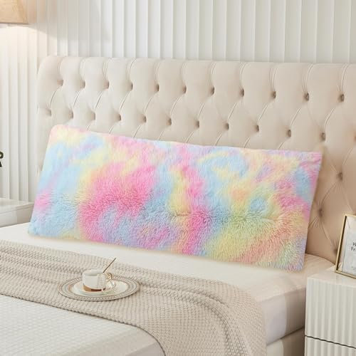 ZTYROLJ 40x145 Seitenschläferkissen Bezug, Regenbogen Plüsch Deko Kissenhülle Mikrofaser Kissenbezüge mit Reißverschluss,Atmungsaktiv und Weich Kopfkissenbezug für Seitenschläfer
