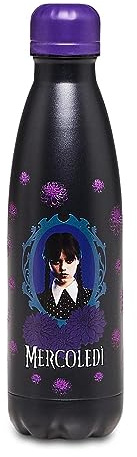 Seven Borraccia Mercoledì Addams, 500 ml - Borraccia Termica in Acciaio Inox Interno Esterno - Mantenimento Temperatura fino a 24h - Scuola, Tempo Libero
