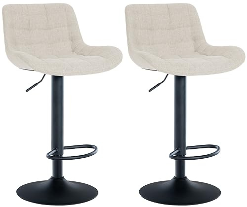 CLP 2er Set Barhocker Tover I Höhenverstellbare Tresenhocker I 360° Drehstühle Mit Rückenlehne Für Tresen Und Theke | Farbe Creme Material Stoff