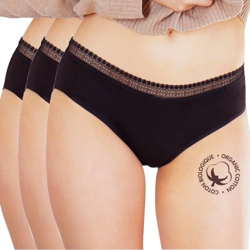 LIGNE V - ECO Pack Lot de 3 Shorty Menstruel en Coton Biologique - Culotte Menstruelle Flux Abondant - Culotte Absorbante Lavable & Réutilisable - Adolescente & Femme Grande Taille/Lot x3 Shorty S