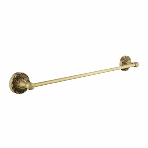 Lucyound Antique Brass Towel Bar Wall Mount, 24 inch Bath Towel Rod Holder, Vintage Gold Decorative Bathroom Accessories, Brass Petal-Relief Series