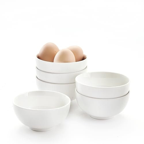 AntoKueh White Ceramic Cereal Bowls 11.4cm, 400ml Small Bowls Set of 6 for Kitchen Cooking, Breakfast, Dessert, Rice, Jello, Pudding, Yogurt, Sturdy for Dishwasher & Microwave