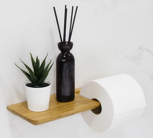 Toilettenpapierhalter Ohne Bohren Bambus | Klopapierhalter Holz mit Ablage | WC Klorollenhalter Selbstklebend | Toilettenpapier Aufbewahrung | Badezimmer Deko Bambus Regal