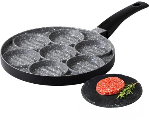 Avilia Padella Grill Antiaderente con Capacità di 7 Hamburger - Padella per Pancake ed Hamburger di Carne e Vegetariani, in Alluminio, 26cm