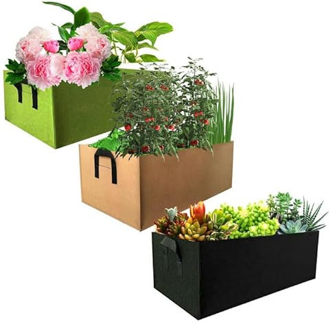 3 Stück Pflanzbeutel Vlies, 50*30*20cm Rechteckiger Pflanzbeutel Pflanzenzucht Taschen mit Griffen Kartoffel Pflanzsack Vlies, Pflanztasche zum Pflanzen von Blumen Gemüse Tomaten Kartoffeln