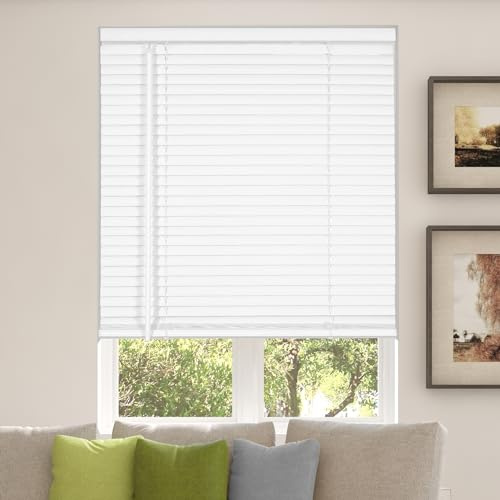 Calyx INTERIORS Room Darkening Vinyl Mini Blinds, Cordless, 1 Slat, 38.5 W x 60 H, White. Inside Mount in Windows 38.75 and Greater; Indoor Window Shades