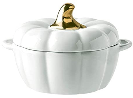 Generic Casseruola in ceramica a forma di zucca, con coperchio, smaltata arancione, pentola per zuppa, facile da pulire, regalo per i genitori, pentola per zucca, 0,27 l
