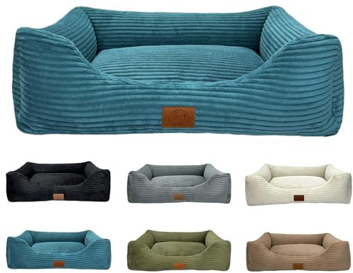 elropet Hundebett orthopädisch aus Kuschel Cord XS/S/M/L/XL kleine Hunde große Hunde Hundekorb (Azurblau, M (90x75x22cm))