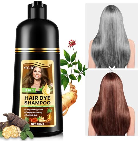 Capelli Colorante Istantaneo 3 in 1 Shampoo Tintura per Uomo e Donna, Copertura Dei Capelli Grigi (Marrone Castagna), 500ML