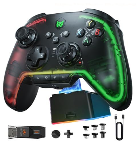 BIGBIG WON Wireless Controller, Rainbow 2 Pro RGB PC Controller Motion Aiming, Hall Effect Trigger, ALPS Joystick, 3.5mm Audio, Gamepads APP for Android/iOS/PC Windows10&11/Switch with Charging Dock