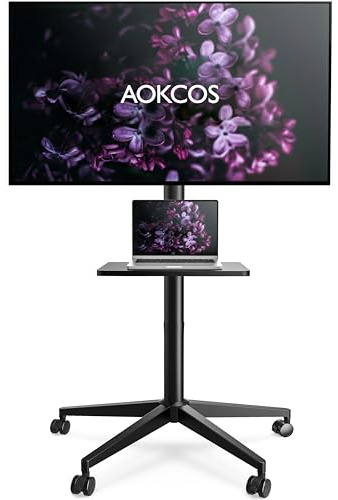 AOKCOS Carrello Porta TV 174cm Inclinabile, 32-65 Pollici Supporto TV da Pavimento Altezza Regolabile, Porta TV da Terra Max VESA 400x400mm 40kg