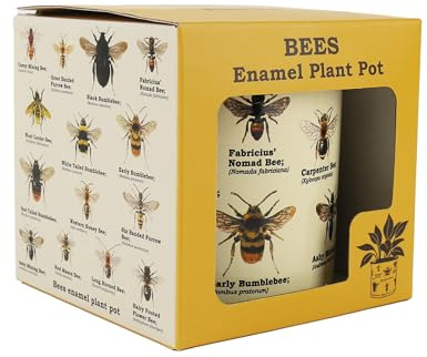 Gift Republic Bee Enamel Plant Pot Cream Metal Planter with Yellow Rim Garden & Indoor Plant Decor Gift Boxed Perfect for Plant Lovers & Gardeners