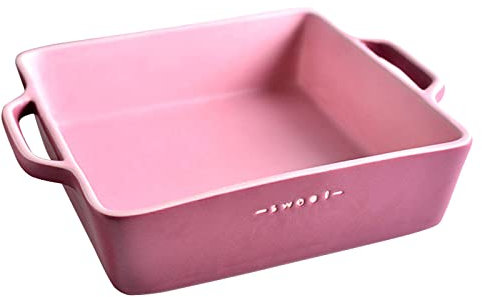 Lasagneform quadratisch, Lasagnepfanne mit Griff, große Keramik-Backform, Porzellan-Backform, ofenfest(Pink,20x15x6cm)