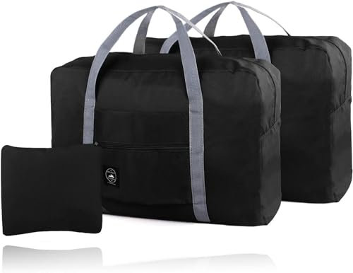 Reisetasche,Faltbare Reisetasche,Faltbare Tasche,handgepäck Tasche faltbar,reisetaschen, wasserdichte Handgepäcktaschen, geeignet für Sport, Fitnessstudio, Urlaub, 2 Pack, Schwarz