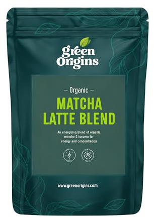 Green Origins Organic Japanese Matcha Latte Blend, Energy & Concentration, Vegan, Dairy Free, Natural & Low Sugar, Source of Vitamin C & A, 100g